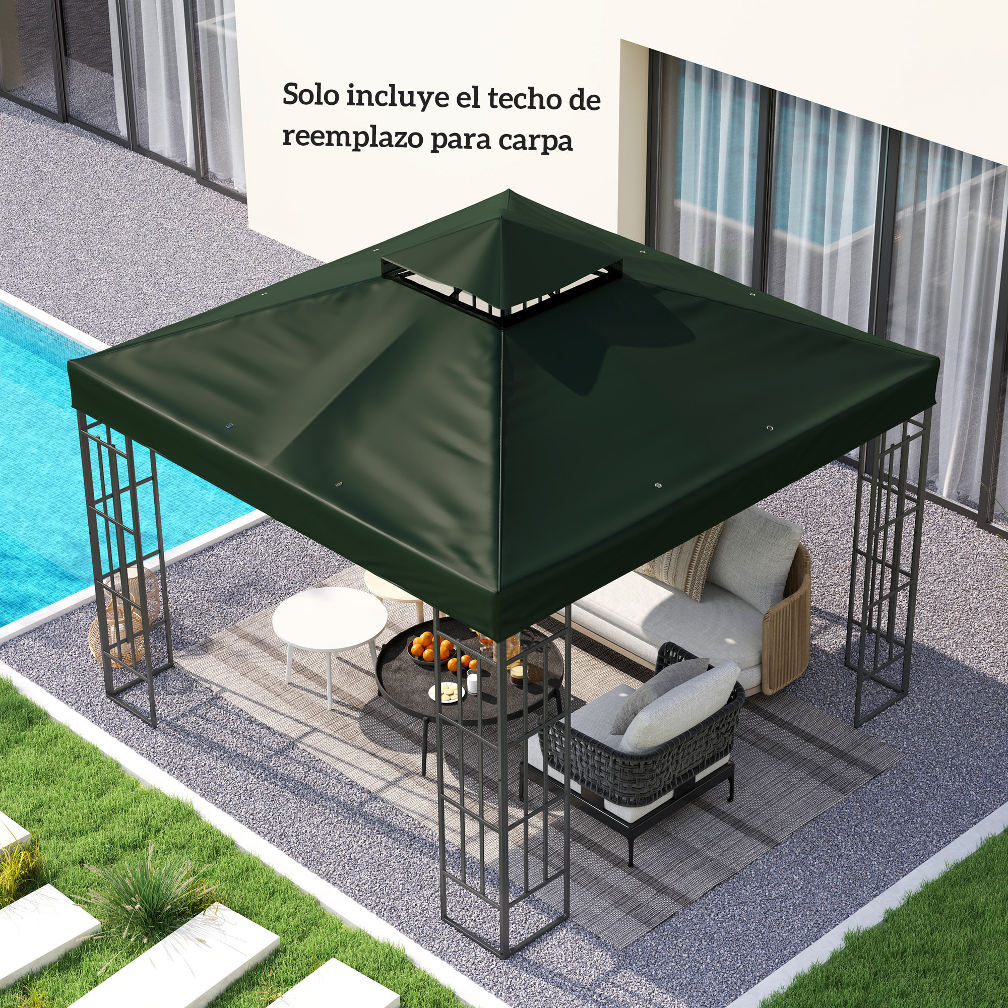 Techo de Repuesto para Cenador 3x3 m Cubierta de Repuesto 370g/㎡ con Techo Doble con Mosquitera Protección UV 30+ Toldo de Recambio para Pabellón Gazebo Verde