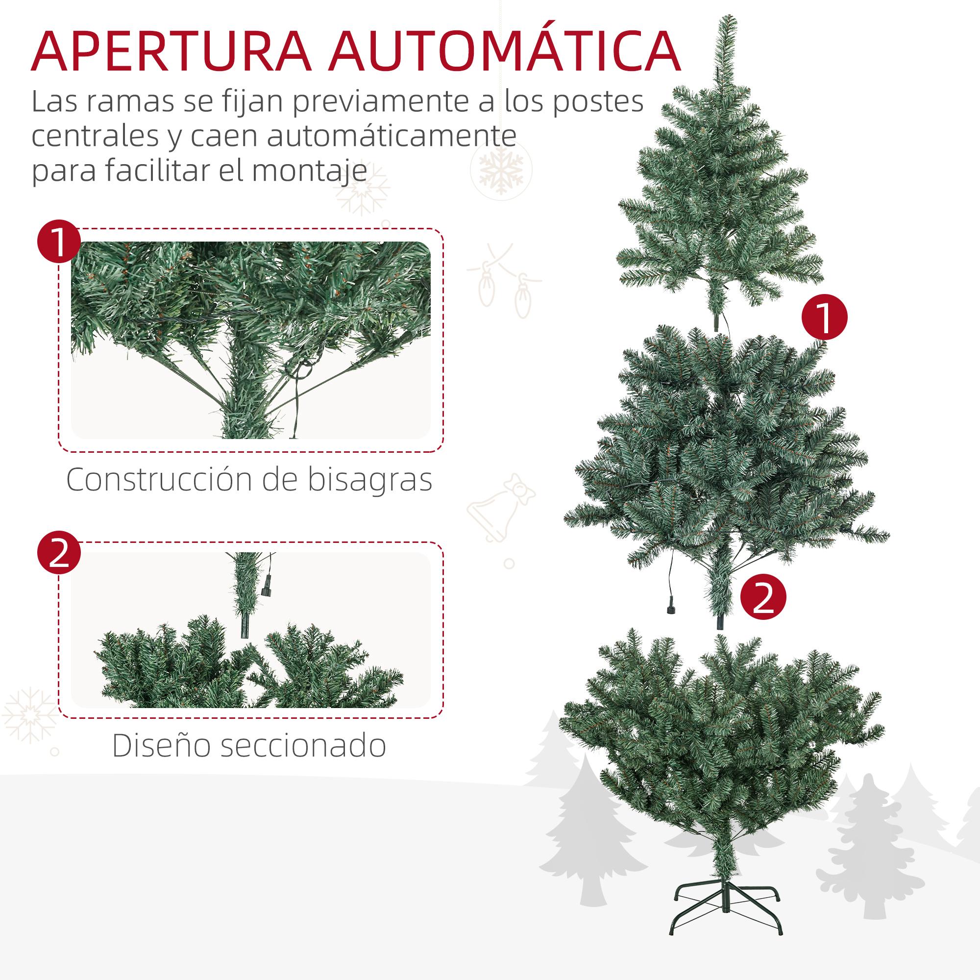 Árbol de Navidad Artificial 180 cm con 150 Luces LED Árbol con 8 Modos de Iluminación de Navideño con 650 Ramas y 100 Decoraciones Árbol Automático Acero Ø106x180 cm Verde