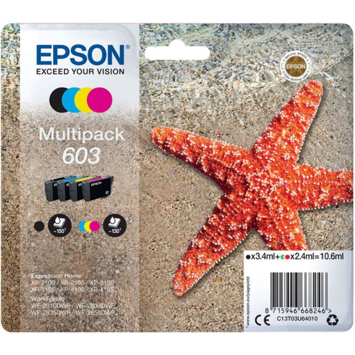 Cartouche d'encre EPSON Pack Multipack 4 Originales 603 (Noir + 3 Couleurs) - C13T03U64010