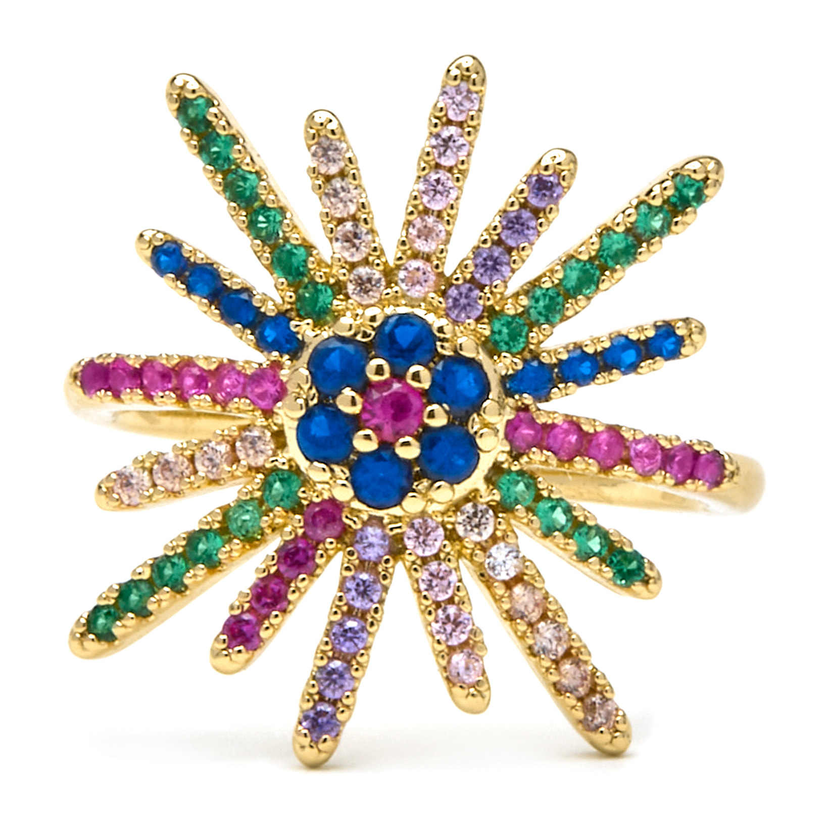 Anillo con Circonita Multicolor acabado oro 18k
