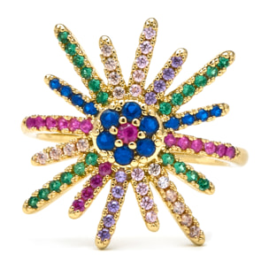 Anillo con Circonita Multicolor acabado oro 18k