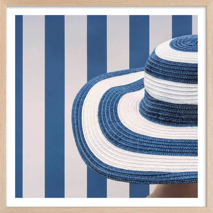 Poster rayure azur Affiche + cadre en bois - Chêne