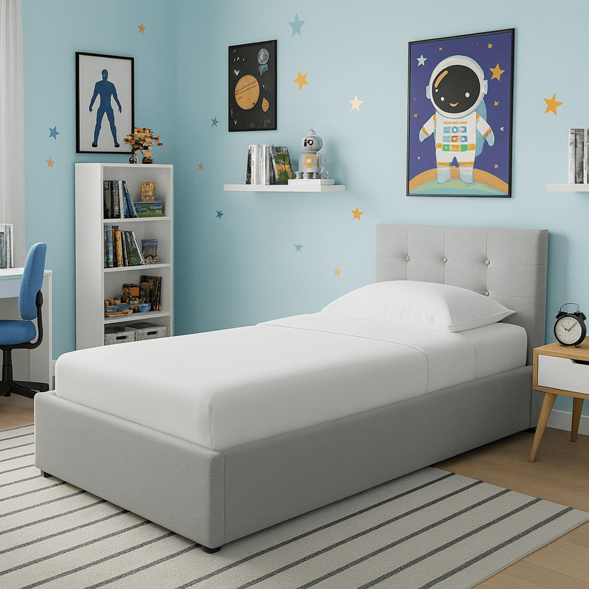 Lit coffre avec tête de lit en tissu - TINA