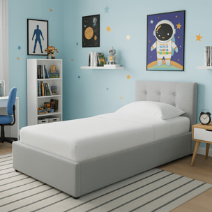 Lit coffre avec tête de lit en tissu - TINA