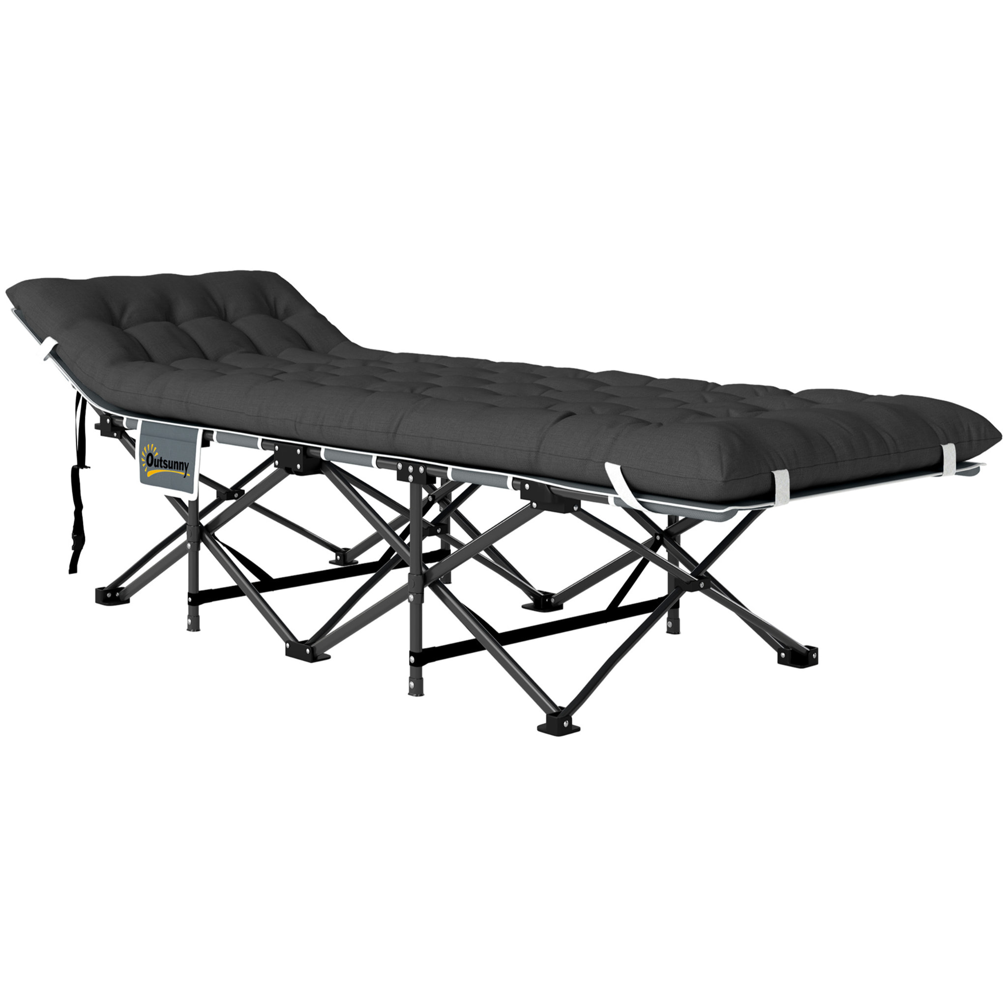 Lit de camp pliable avec matelas grand confort intégré - sac transport inclus - noir