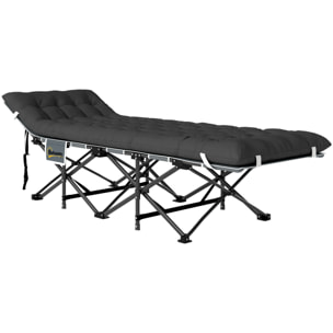 Lit de camp pliable avec matelas grand confort intégré - sac transport inclus - noir