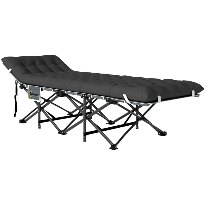 Lit de camp pliable avec matelas grand confort intégré - sac transport inclus - noir