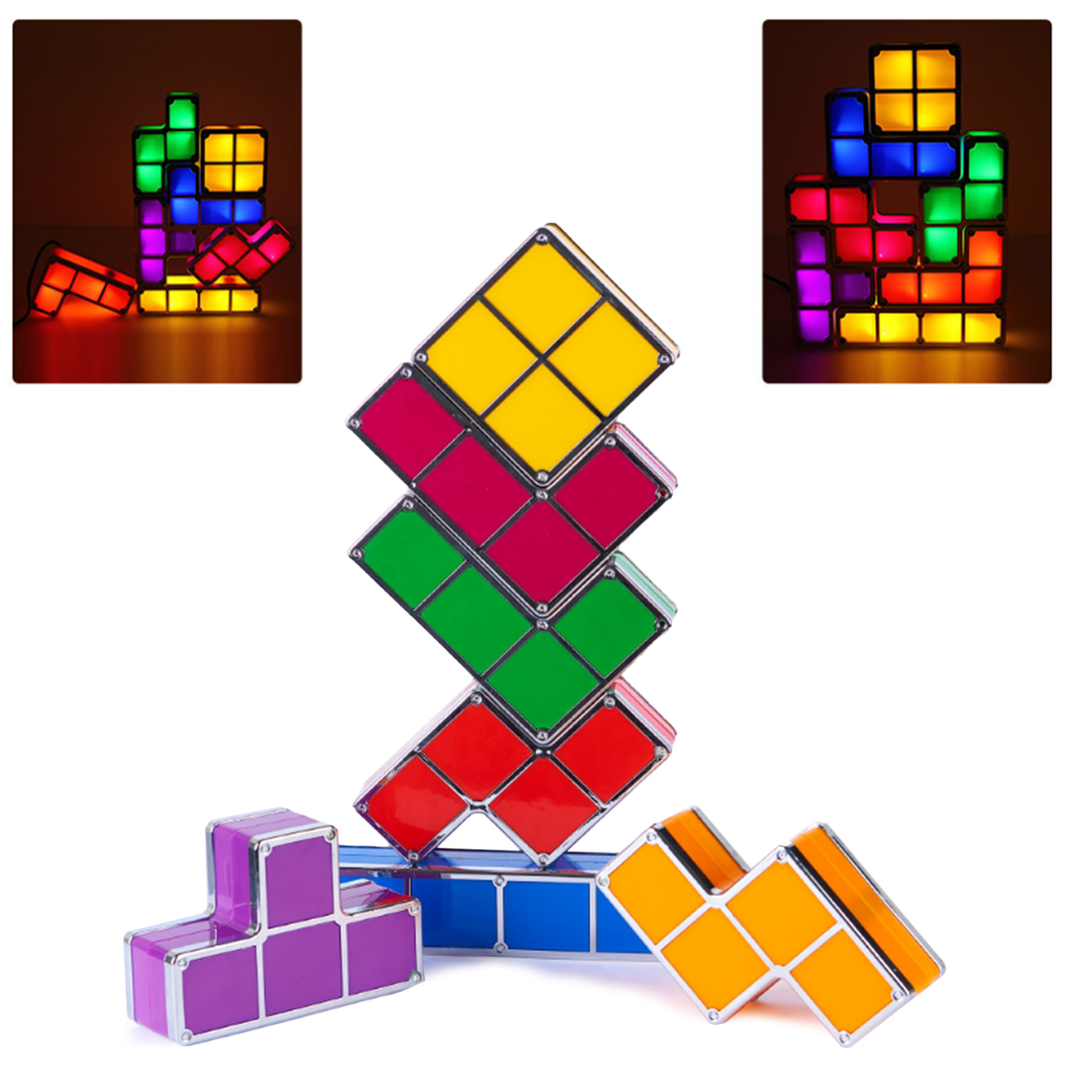 Lámpara retro Tetris LED multicolor. Junta las piezas y se iluminarán, crea formas libremente.