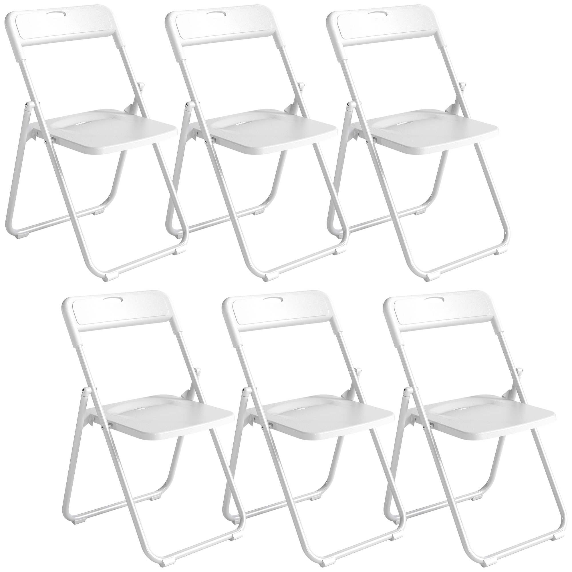 Lot de 6 chaises pliantes grand confort assise concave dossier incurvé fente poignée acier PP blanc