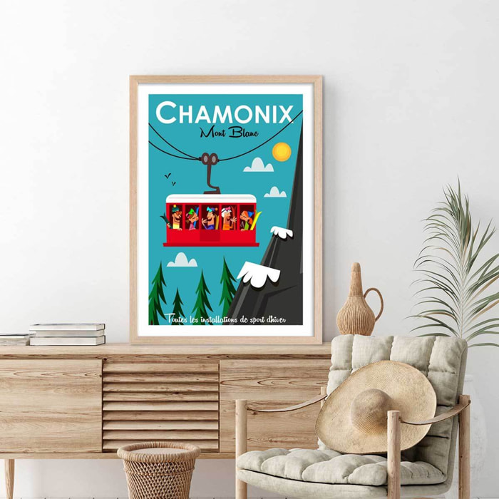 Poster de les grands montets Affiche + cadre en bois - Chêne