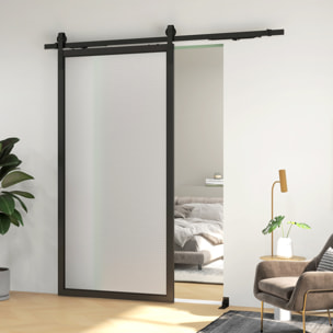 6,6FT/200cm Herrajes para Puerta Corredera con Amortiguador sin Perforación Kit de Accesorios para Puerta Corrediza con 2 Rieles para Granero Negro