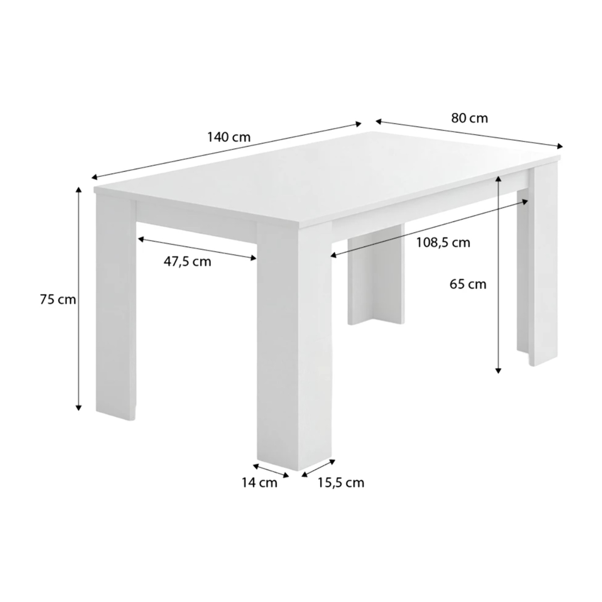 Mesa de comedor Naya en blanco artik 140X80 cm Blanco Artik (Blanco Mate)