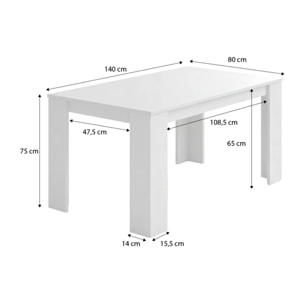 Mesa de comedor Naya en blanco artik 140X80 cm Blanco Artik (Blanco Mate)