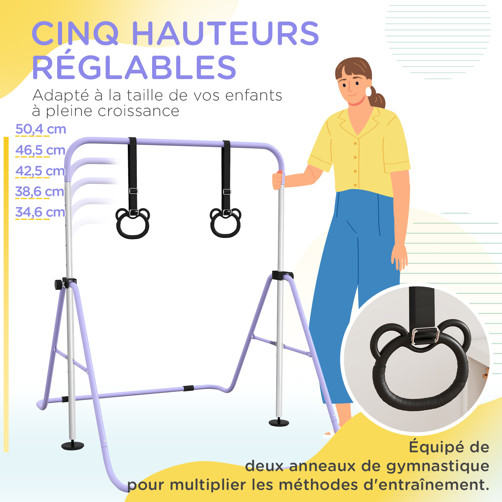 Portique d'anneaux double haubanage hauteur réglable dim. 148L x 105l x 88-128H cm acier violet