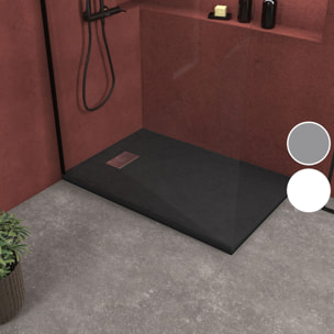 Receveur de douche Noir Effet Pierre 80x120 cm et Grille décor Linéaire en Inox