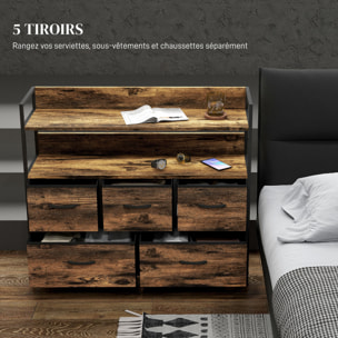 Commode 7 tiroirs non tissés pliables - structure acier noir - plateau MDF - aspect bois vieilli