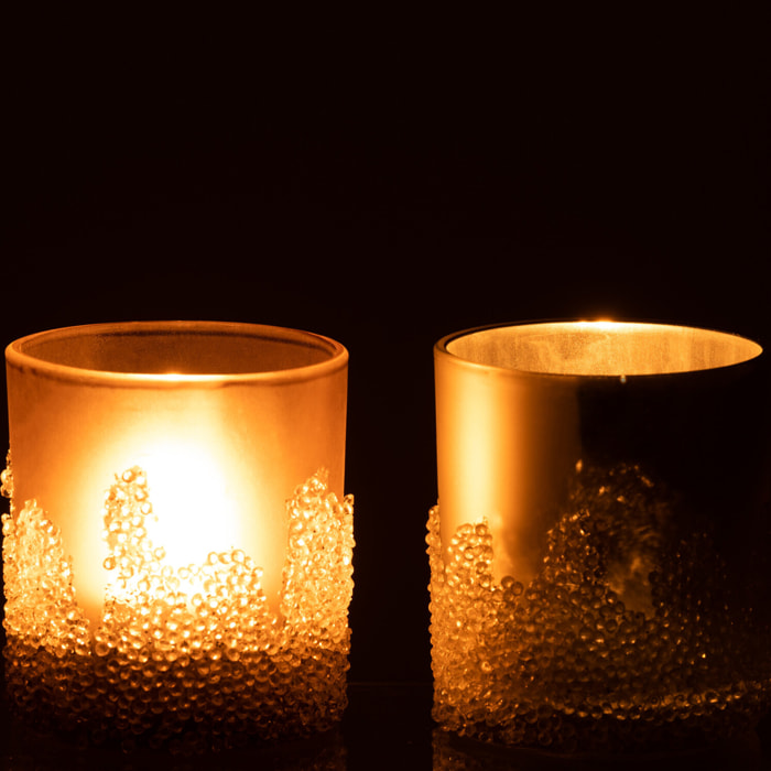 J-Line photophore Givre - verre - gris/argent - small - 2 pcs