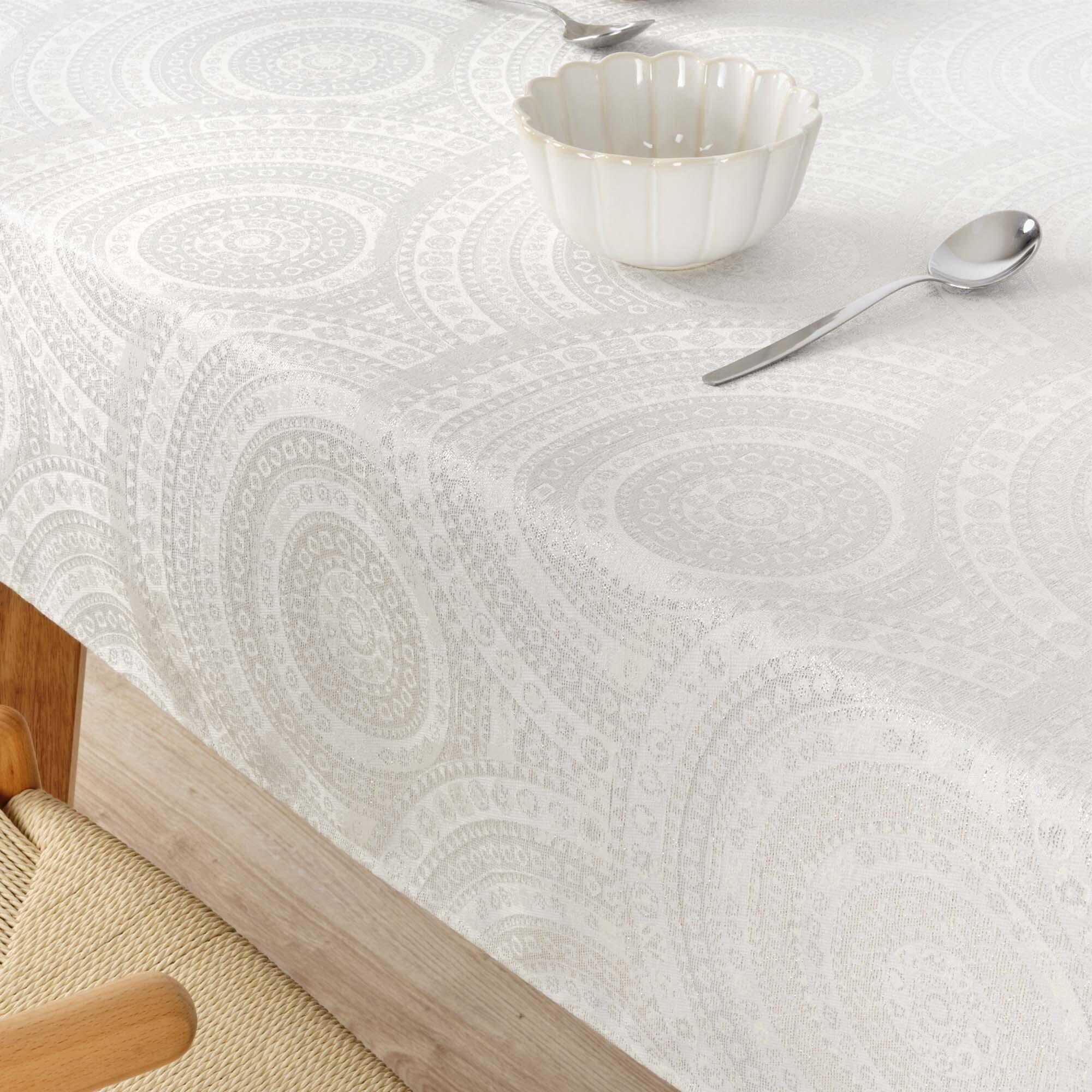 Nappe Anti-tâches Toucher du Tissu Jacquard R22120 R17676 Natural Plata Lurex