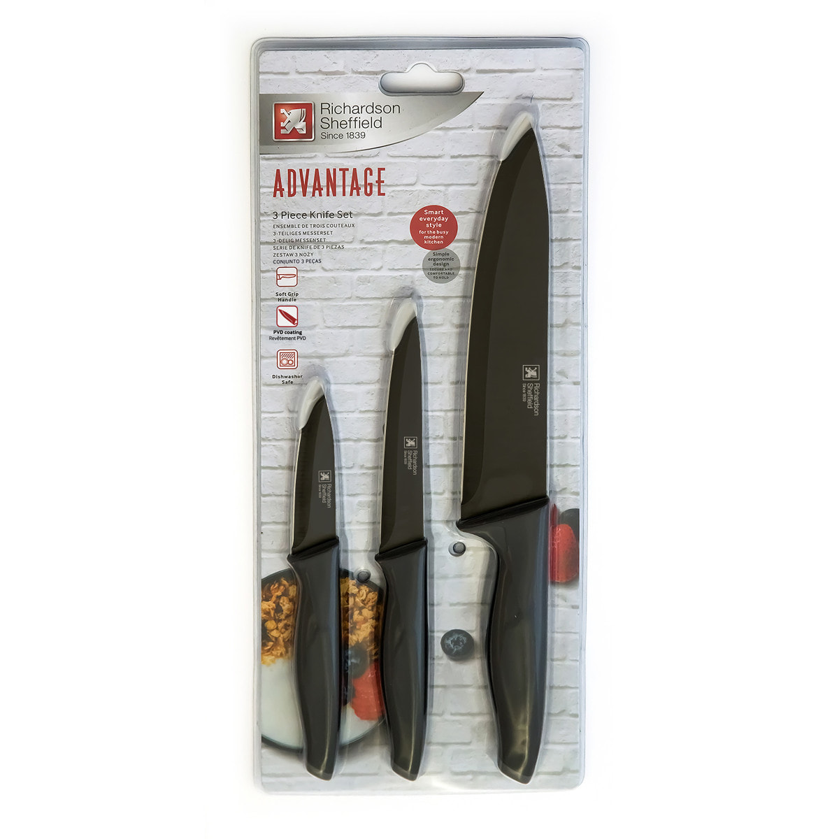 Advantage - Set di 3 coltelli : spelucchino, coltello multiuso e coltello da chef