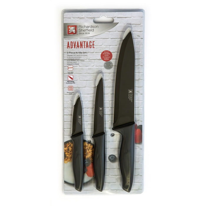 Advantage - Set di 3 coltelli : spelucchino, coltello multiuso e coltello da chef
