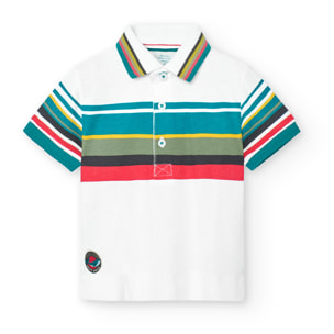 Polo piqué bebé niño, estampado de rayas, cuello polo