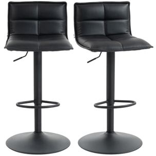 Lot de 2 tabourets de bar réglable en hauteur assise pivotant PU noir