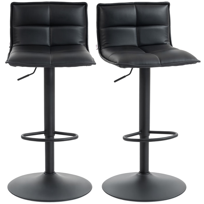 Lot de 2 tabourets de bar réglable en hauteur assise pivotant PU noir