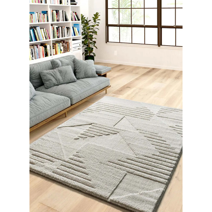 NUMA Alfombra shaggy geométrica con relieve en blanco, varias medidas disponibles