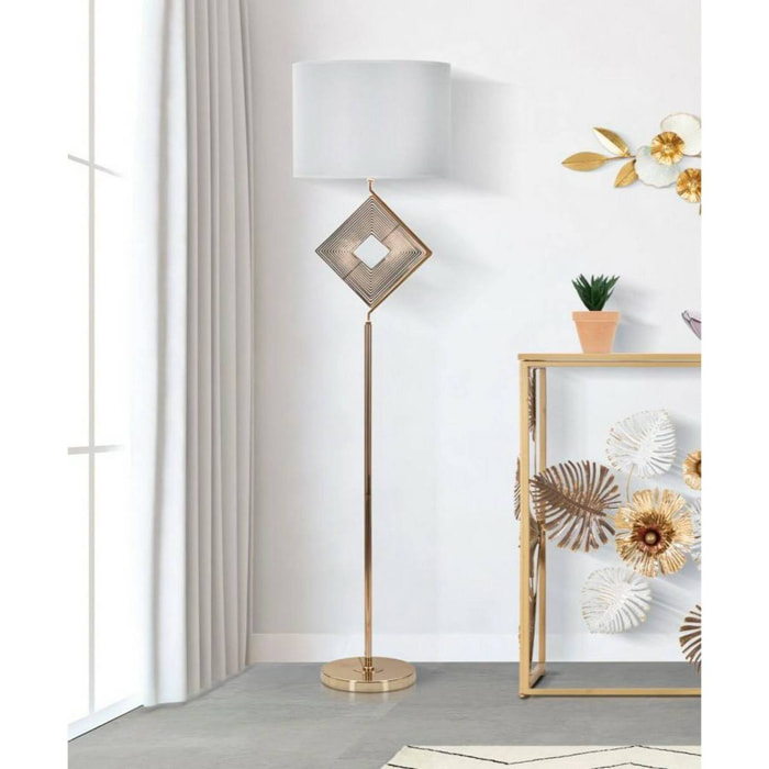 Lampada da terra Inchiostro, Luce da terra, Lampada da pavimento, Lampada a stelo, 40x40 h161 cm, Bianco e Oro