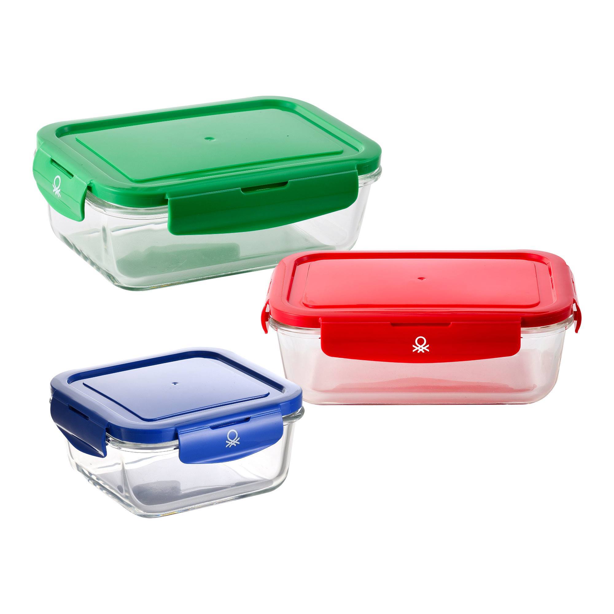 Set de 3 herméticos (1180ml + 840ml + 690ml) formato rectangular en borosilicato rainbow