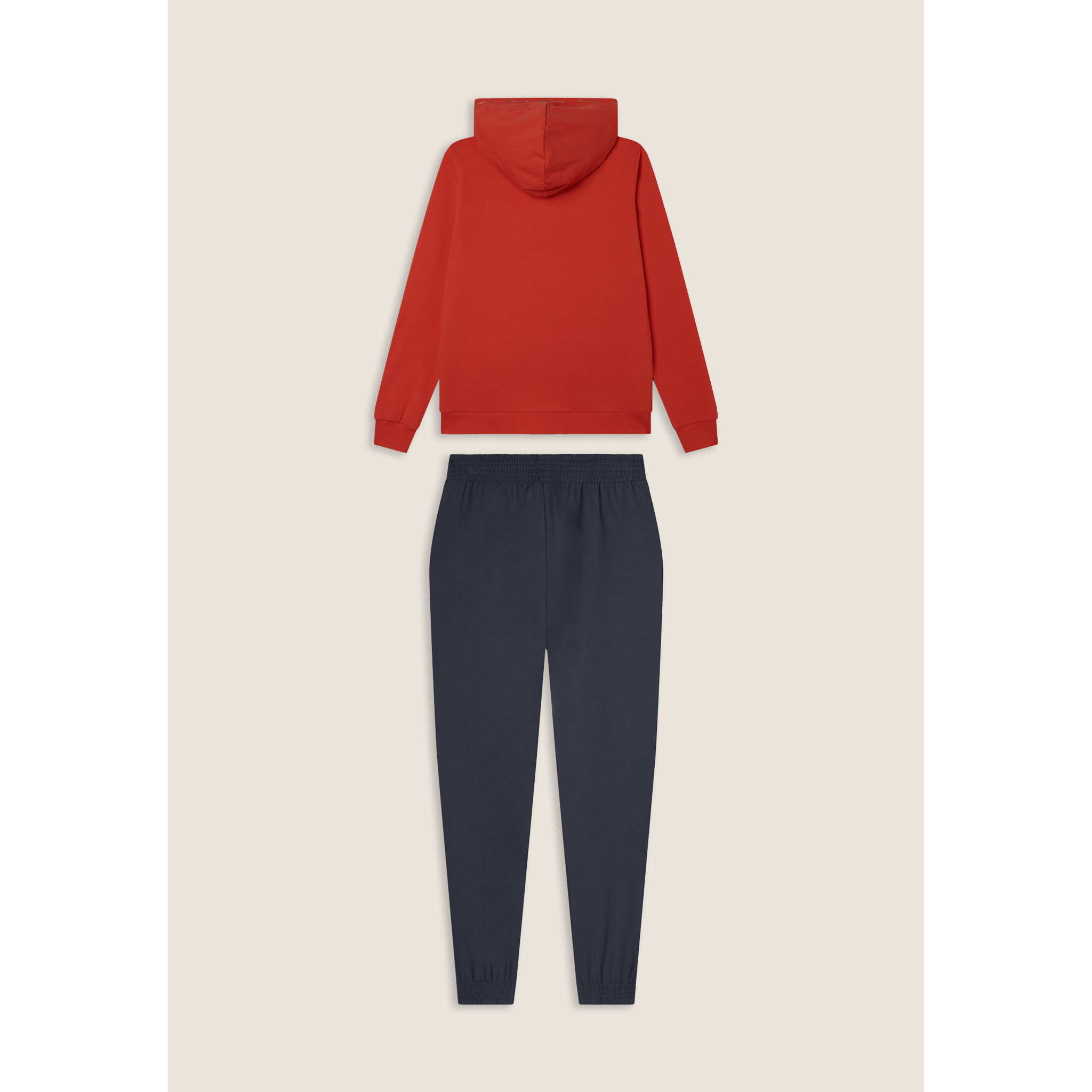 Tuta donna leggera con zip, cappuccio e dettagli oro