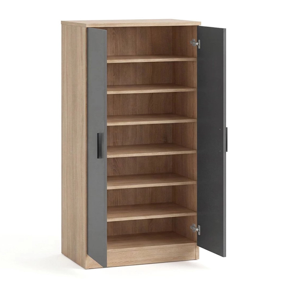 Zapatero de 2 puertas en roble canadian y gris grafito 55x108 cm Liam Roble Canadian - Gris Grafito