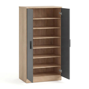 Zapatero de 2 puertas en roble canadian y gris grafito 55x108 cm Liam Roble Canadian - Gris Grafito