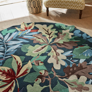 Tapis rond fait main en laine motif floral TAPI