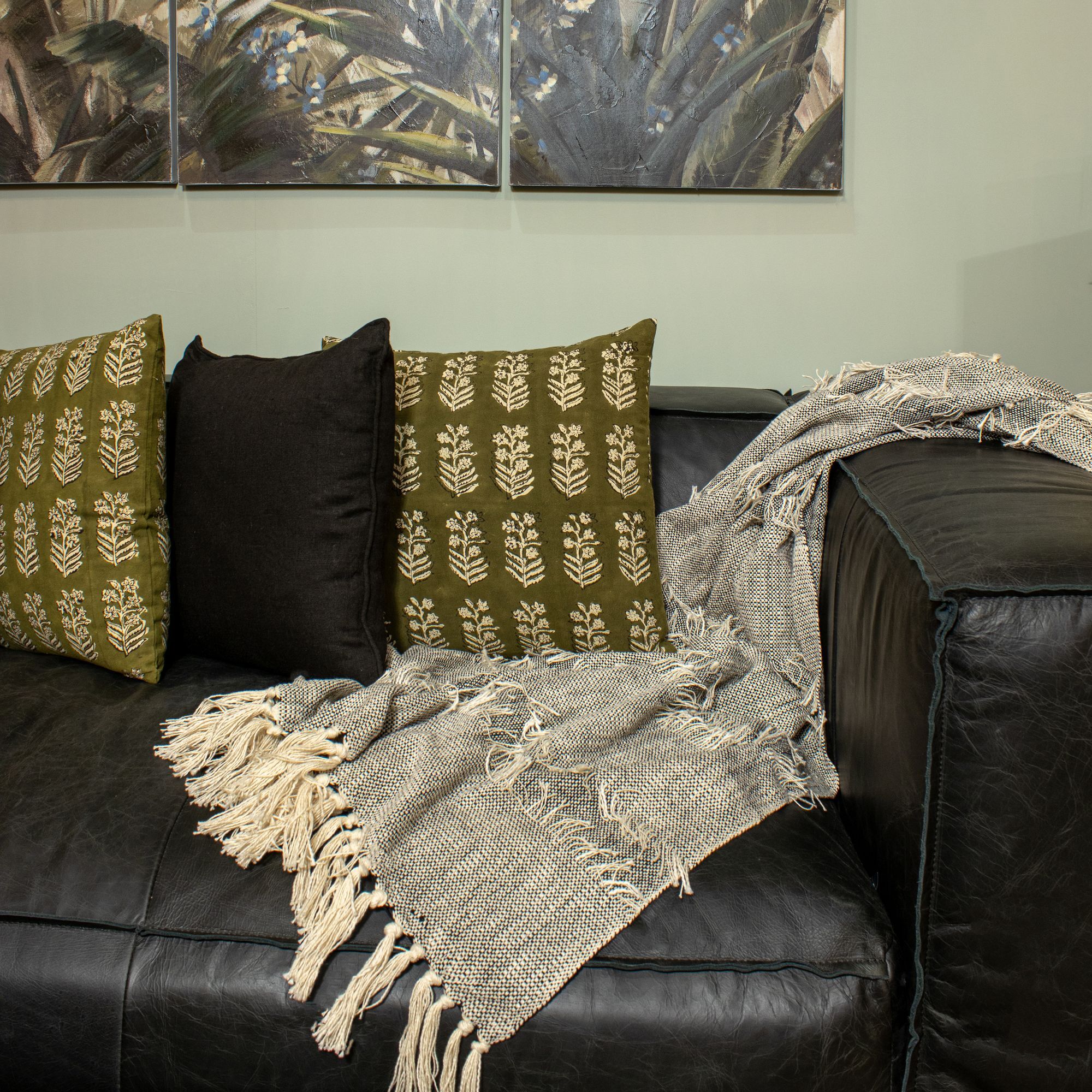 Plaid en coton beige et noir 150cm SHERPA