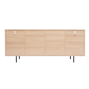 Buffet design finition bois clair chêne et métal noir 2 portes 4 tiroirs L180 cm ALASKA