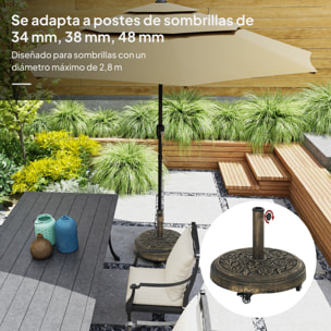 Base para Sombrilla Redonda Soporte para Parasol con Ruedas Pie para Sombrilla Relleno de Cemento Peso 21 kg para Jardín Terraza Bronce
