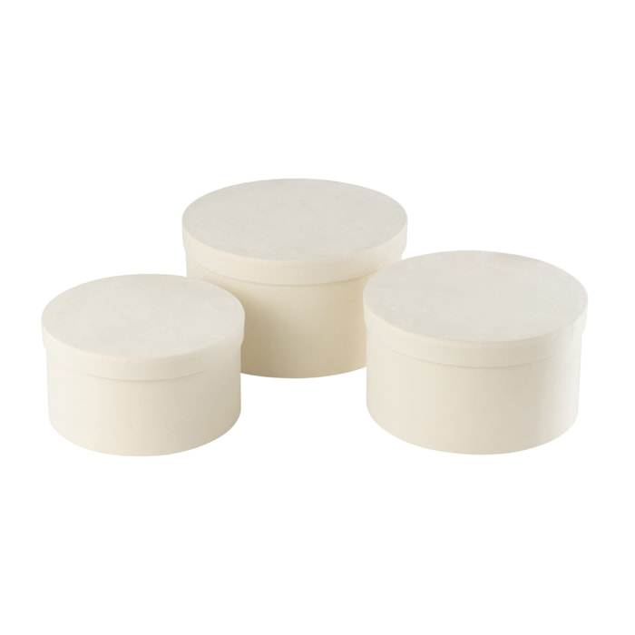 J-Line Set 3 Boites Rond Plat Velours Papier Blanc