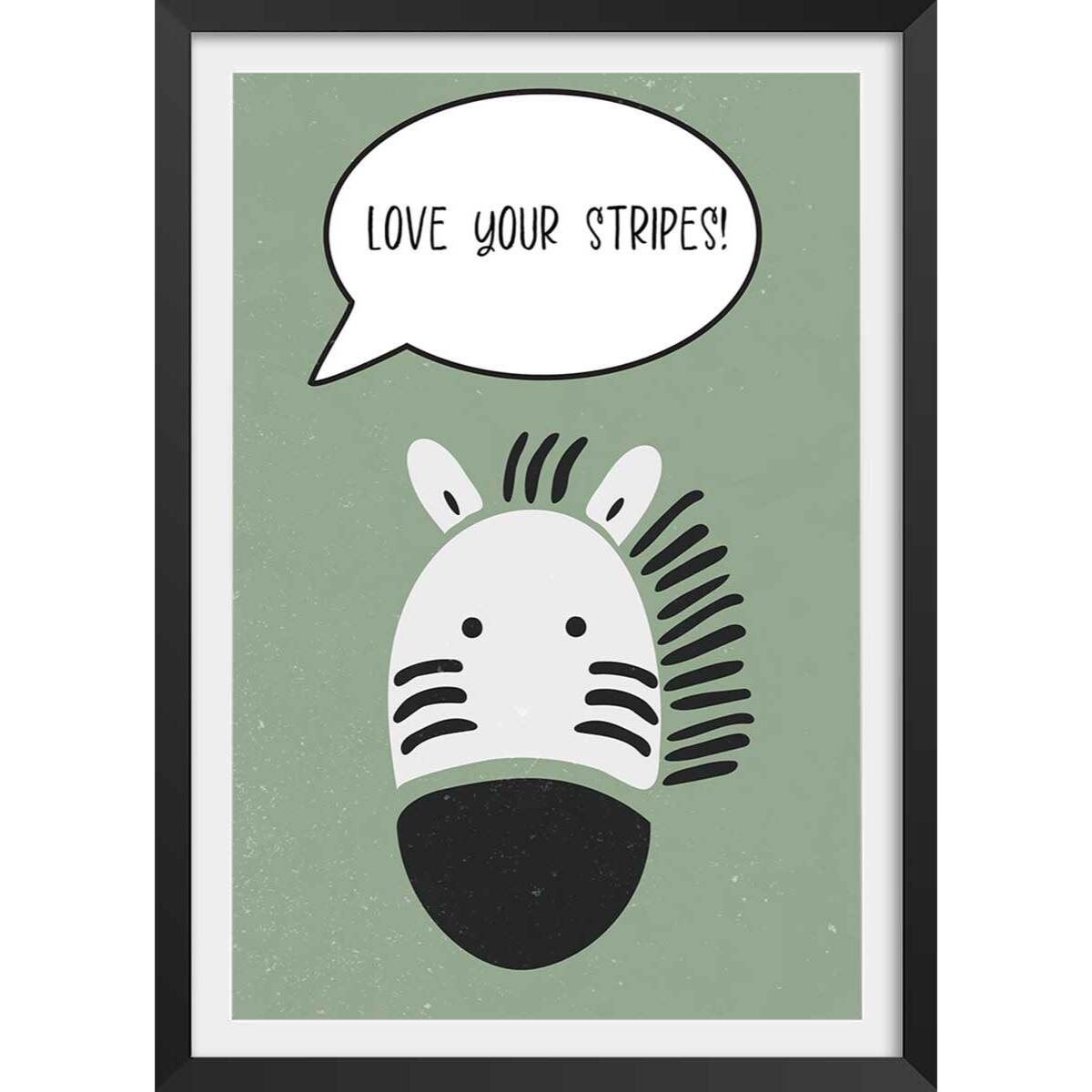 Affiche enfant zebre Affiche + cadre en bois - Noir