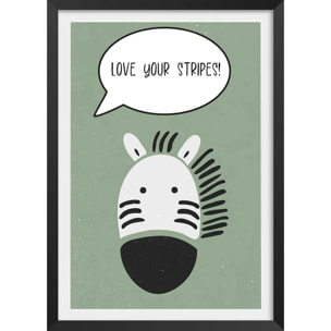 Affiche enfant zebre Affiche + cadre en bois - Noir