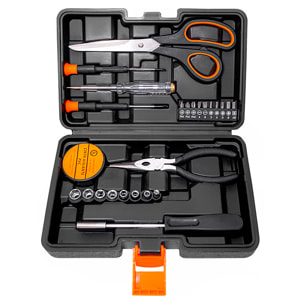 Set di attrezzi domestici con custodia e 26 pezzi.