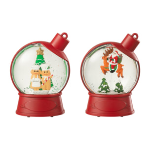J-Line suspension Boule À Neige Bonhomme Pain D'épice + Père Noël - plastique - bordeaux - 2 pcs