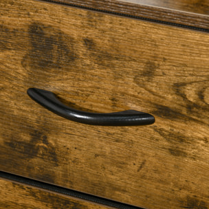 Buffet design industriel - 4 tiroirs, 2 niches, plateau - châssis acier noir MDF aspect bois avec veinage