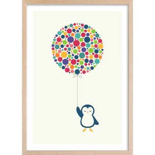 Affiche  pingouin ballon Affiche + cadre en bois - Chêne