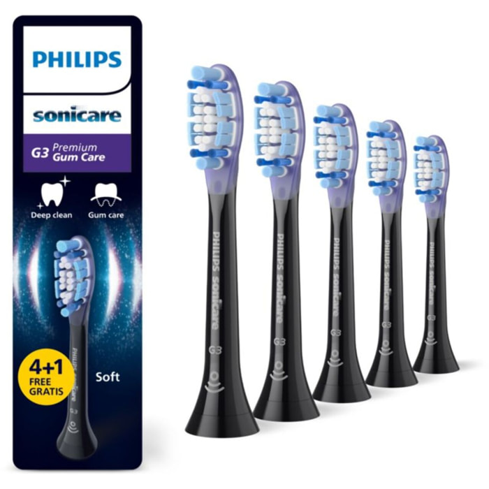 Brossette dentaire PHILIPS Sonicare lot de 5 - HX9055/88 black Gum Care- soin des gencives G3