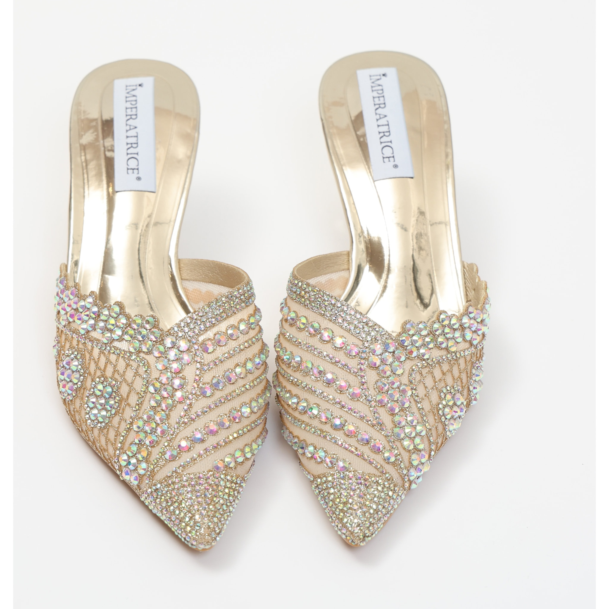 Sandali in simil pelle con tacco a rocchetto e tomaia gioiello