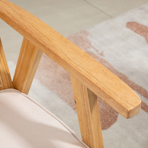 Butaca de Salón Sillón de Salón con Reposabrazos Respaldo de Ratán y Marco de Madera de Caucho Butaca para Dormitorio Sala de Estar Carga 120 kg Natural y Beige