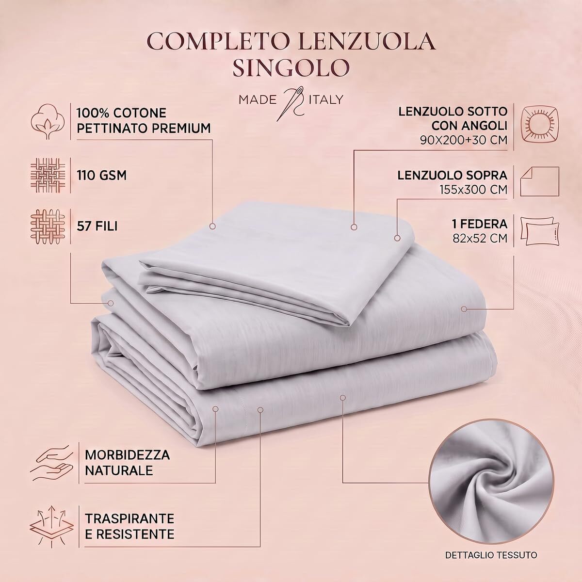 Completo lenzuola in cotone - Perla