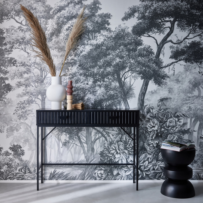Console décor bois rainuré 2 tiroirs BAZALT
