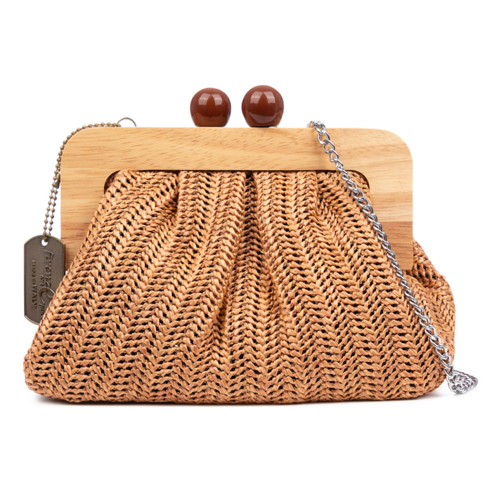 BeneLario Borsa a tracolla Donna. Tessuto con dettagli in legno naturale e pelle sintetica.